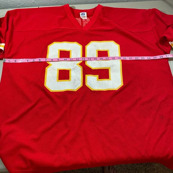 Chiefs XL Logo 7 89 Rison Jersey Red White Short Sleeve Top Shirt Team Vintage - Picture 9 of 13